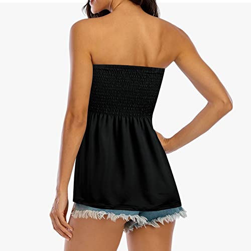 Womens Strapless Smocked Tube Top Soft Stretchy Pleated Bandeau Tank Sexy Sleeveless Loose Summer Camis Tunic Tops2