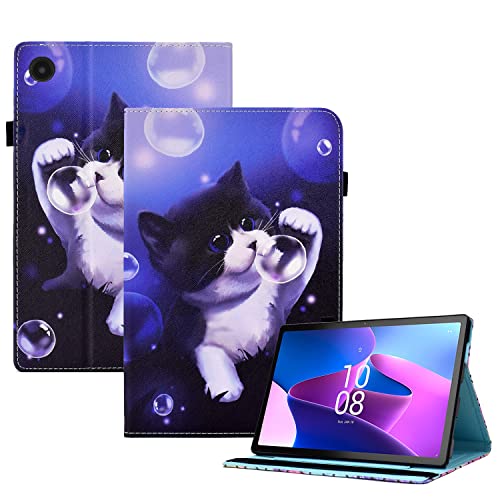 CXTCASE Case for Lenovo Tab M10 Plus (3rd Gen) 10,6 Inch,Stand Function PU Leather Protective Cover Tablet Case Shell for Lenovo Tab M10 Plus 3rd Gen,Bubble Cat