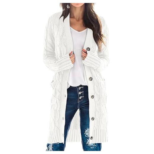 MEROKEETY Womens Long Sleeve Cable Knit Long Cardigan Open Front Button Sweater Outerwear Beige