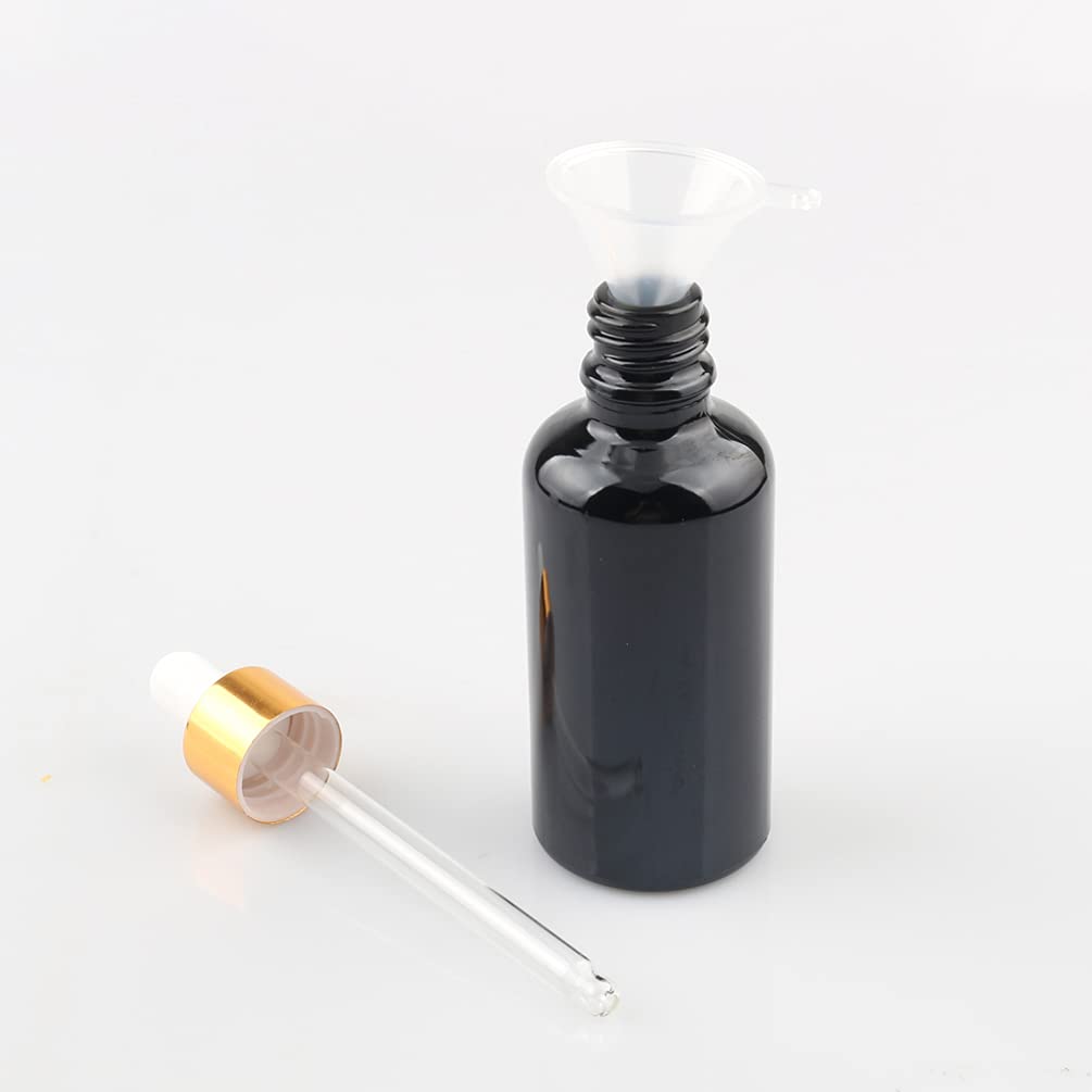 12 Pezzi 50 ml Bottiglie Contagocce in Vetro Nero con Pipetta Tappo a Vite Oro per Oli Essenziali, Contenitori di Aromaterapia, Cosmetici