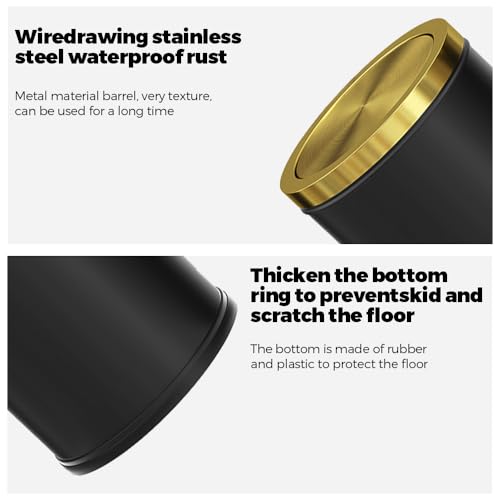 Image of Black and Gold Bathroom Trash Can,Bathroom Garbage can with Swing Lid,Small Trash Can with Flipping Lid, 4.8gal Garbage cans for Bedroom,Living Room, Guest Room,Office,Hotel(4.7gal-Black)