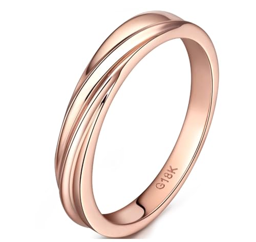 KnSam Anillo de boda de oro rosado de 18 quilates, oro rosado, alianzas de boda, alianzas de boda auténticas Au750 oro, talla 49 – 70, Oro rosa de 18 quilates, Sin circonita