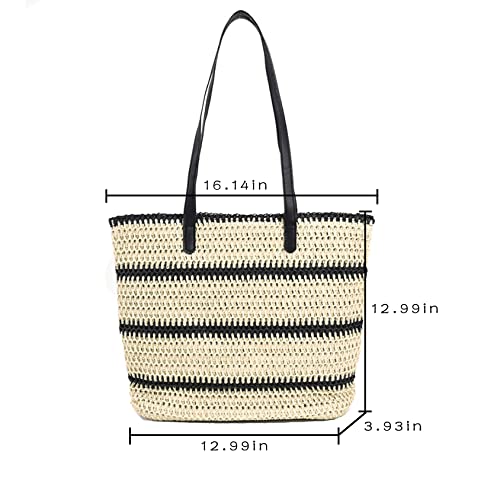 Bolso de playa de paja tejido para mujer miniatura 5