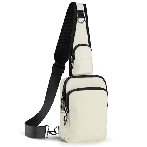 VADOO Sling Bag, Crossbody Bag with Zipper Lock, RFID Blocking & Water Resistant for Men and Women (Beige)