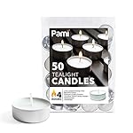 PAMI Premium Long-Lasting with 4 Hours Burning Time Tealight Candles [50-Pack] - Unscented Tea Candles - Paraffin Tealights with Beautiful Flame- Round Candles Perfect for Votive Candle Holders