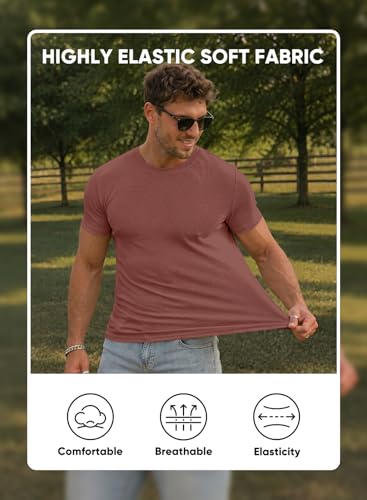 Image of JMIERR Mens Short Sleeve T Shirt Summer Muscle Slim Fitted Crewneck Longline Tees Shirts for Gym Workout