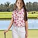 Gzzxiailg Pink Flowers Print Girls and Boys Golf Shirts Short Sleeve Performance Polo Shirts Comfortable & Soft School Uniform Shirts Button UP Athletic Tops for 5-14 Years