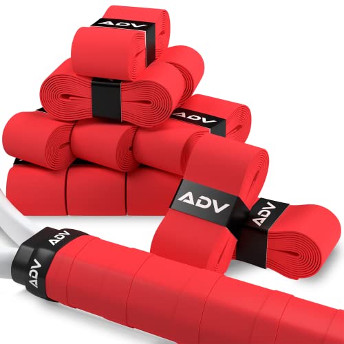 ADV Tennis Racket Grip Tape - Dry FeltTac Ultra Absorbent Tennis Grip Tape with Exclusive Material for High Velvety Comfort - Pro Tested & Designed Tennis Overgrip (12-Pack Red)