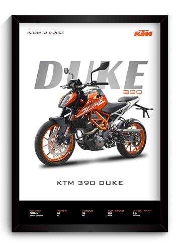 Image of Funk You Store KTM Duke 390 Poster | Framed KTM A4 Sized (31 x 23 cm) | Duke Bike Poster for Wall, Gift for Boys, Bike Frame | Motorbike Posters for Wall, Bedroom, Hostel, Study Room