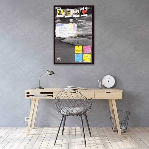 Image of ArtzFolio Sea, Air, & Land Monochrome Contrast | Bulletin Board Notice Pin Board | Vision Soft Board Combo with Thumb Push Pins & Sticky Notes | Dark Brown Frame | 16 x 24 inch (41 x 61 cms)