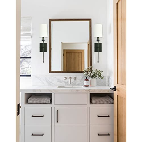 Image of Hardwired Wall Sconces Set of 2, Mid Century Candlestick Style Wall Mounted Sconce with Pure White Cylindrical Shade and Long Slim Stem,for Bathroom Bedroom Living Room