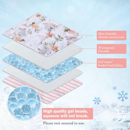 Image of Gel Car Seat Cooler Pad,1pack Double Sides-Universal Baby Stroller Ice Cushion Cooler Mat,Summer Cooling Seat Liner,Multifunctional Suitable for Baby Dining Chair,Child Safety Seat (Rabbit+Flower)