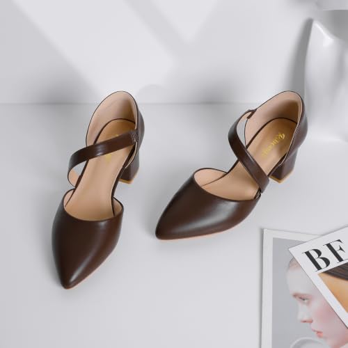 Image of RIBONGZ Kitten Heels for Women Closed Toe Comfortable Low Heels Pointed Toe Sexy Slip on Pumps Bridal Party Dressy Shoes