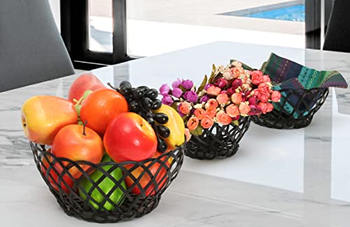 Image of Wire Metal Black Fruit Bowls for Table Centerpiece - Set of 3 - Modern Stylish Decorative Fruit Bowls for Kitchen Counter, Fruit Basket Perfect for Dining Table, Kitchen, Easter - 10, 8, 6 Inch
