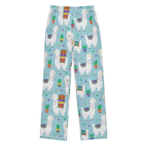 ZZXXB Ethnic Llama Cactus Boys Long Pants Soft Trousers Elastic Waist Kids Lounge Bottoms with Pockets S-XL