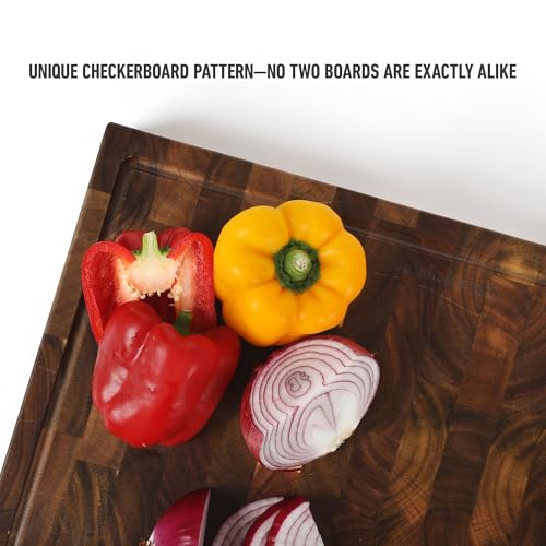 Image of Calphalon Edge Guard Cutting Board, 20 x 15-Inch End-Grain Acacia Wood Cutting Board, Extra-Large Wooden Chopping Block for Heavy-Duty Kitchen Use