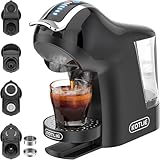 KOTLIE Cafetera EM-308A 5 en 1, soporta doble extracción para bebidas calientes y frías, con cuatro temperaturas seleccionables y siete niveles de regulación de la cantidad de agua (Negro) (Negro)