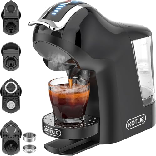KOTLIE Cafetera EM-308A 5 en 1, soporta doble extracción para bebidas calientes y frías, con cuatro temperaturas seleccionables y siete niveles de regulación de la cantidad de agua (Negro) (Negro)