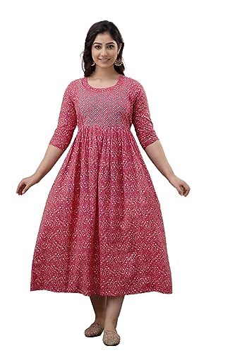 Image of The Moon Star Women's Cotton Floral Printed Anarkali Maternity Feeding Kurti | Breastfeeding Dress for Mothers | Zipper Feeding Kurti, Nursing Kurti, Comfortable and Trendy Maternity Wear