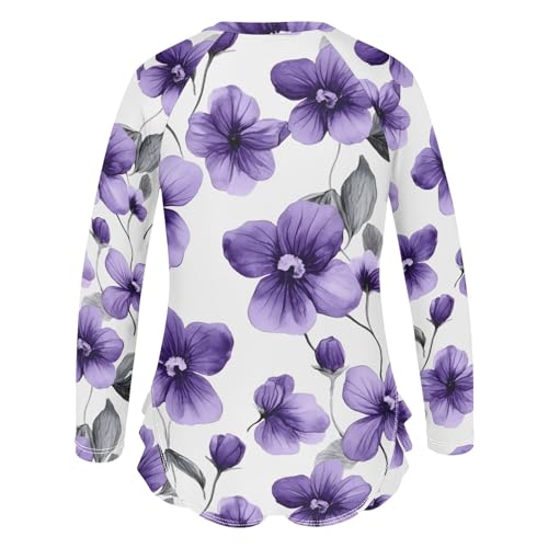 One Piece Swimsuits for Girls Quick Dry Rash Guard Zipper Swimwear, Violets Floral White Purple 3T3