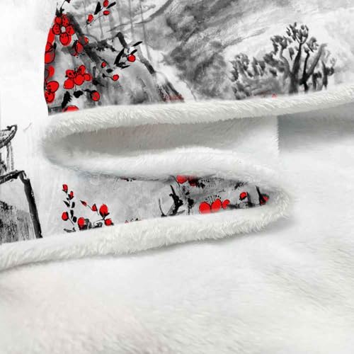 Dynh Japanese Cherry Blossom Throw Blankets, Asian Japanese Wave Kanagawa Throw Flannel Blankets For Couch & Bed thumb #4