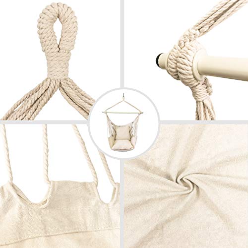 Highwild Hammock Chair Hanging Rope Swing - Max 500 Lbs - 2 Cushions Included - Steel Spreader Bar With Anti-Slip Rings - For Any Indoor Or Outdoor Spaces (Beige) #TOP4