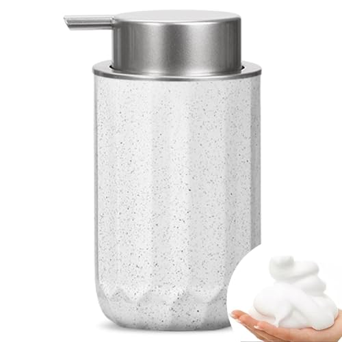 Foaming Hand Soap Dispenser, Kitchen Soap Dispenser with Silver Soap Pump, Ceramic Foam Soap Dispenser for Bathroom,12OZ Refillable Soap Dispenser for Sanitizer, Hand Wash (Beige)
