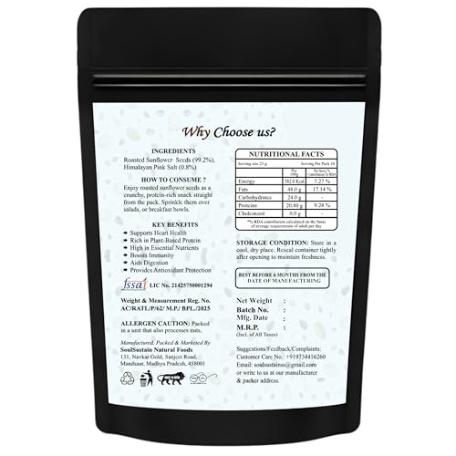 Image of Roasted Sunflower Seeds Snack (80 GM) | Roasted Seeds | Healthy Plant Protein, Fiber & Omega | Gluten Free Vegan Snack for Workout, Travel, School | Sunflower Kernels | Natural Roasted Seeds