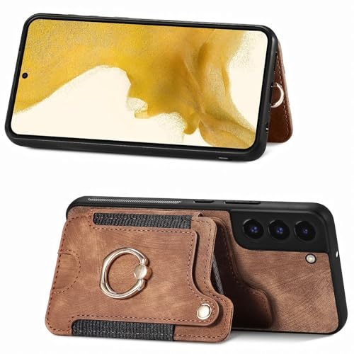 Étui rabattable Samsung S22 antichoc étui portefeuille 2 en 1 marron avec dragonne amovible - 2