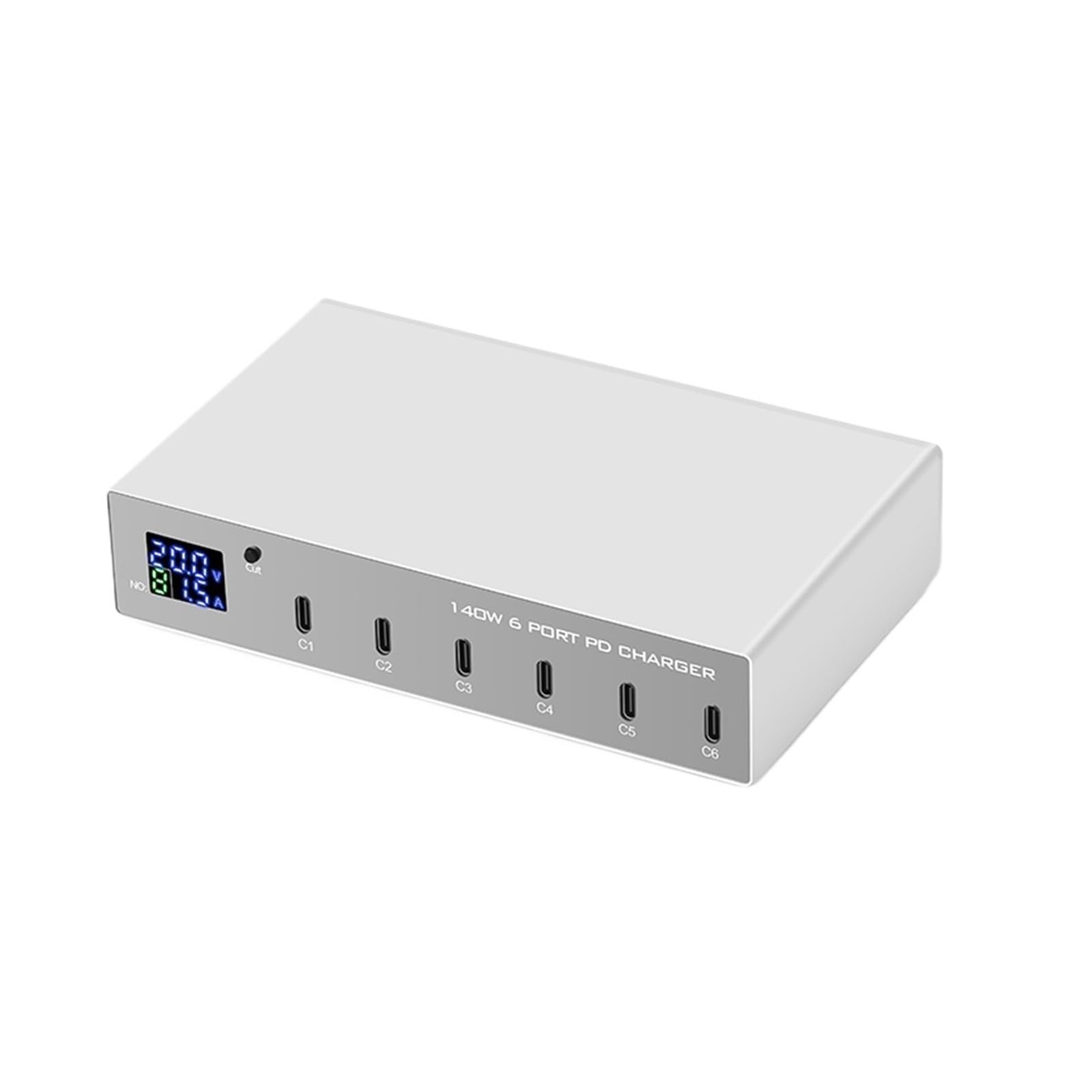 Stazione Di Ricarica Rapida USB-C Multipla Con Caricabatterie Rapido PD 6 Porte Da 140 W E Display LED Capacità Di Ricarica Rapida(White 140W PD)