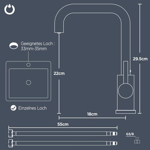 FORIOUS Wasserhahn Küche, Küchenarmatur mit 360°Drehbar Armatur Küche, L Formige Edelstahl Mischbatterie Küche Spülenarmatur mit Einhebel für 1 Loch