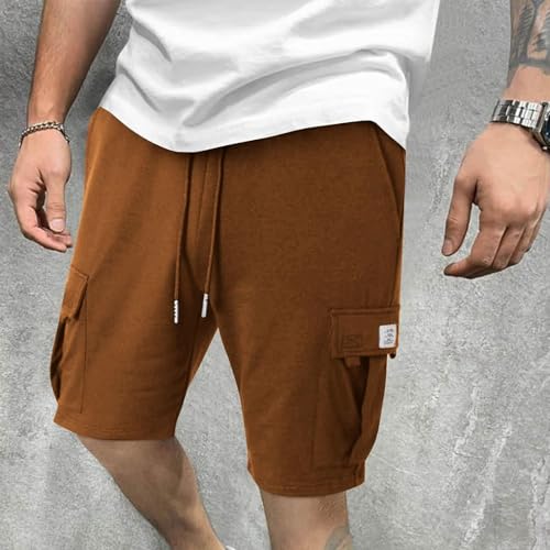 Men's Cargo Shorts Casual Summer Hiking Pants Elastic Waist Knee Length Multi-Pockets Shorts Men, S-2XL4