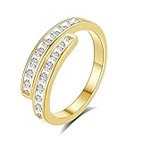 GLOQUAT 14K Gold Plated Eternity Rings Adjustable Stackable Eternity Band Rings Fashion Cubic Zircon