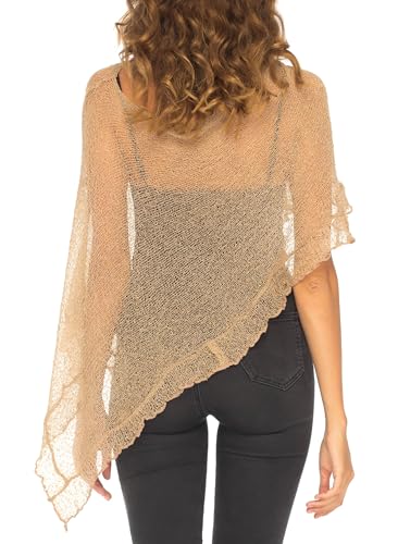 Image of SHU-SHI Women's Sheer Knit Poncho Shrug Lightweight Asymmetrical Ruffle Wrap Dressy Summer Shawl Cover Up Top