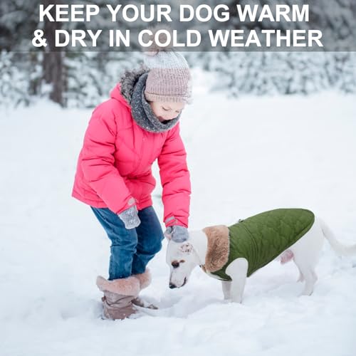 Image of BEAUTYZOO Warm Dog Puffer Jacket Vest,Dog Winter Coat with Harness,Green XS
