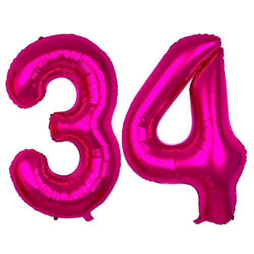 Hot Pink 40 Inch 34th Foil Mylar Balloon Jumbo 43 Balloon Number Giant Big Large 34 Balloons Number 34th 43th Birthday Party Anniversary Decorations Supplies for Women Balloon Romantic Gift