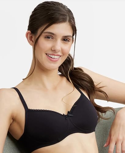 Image of Jockey FE23 Women's Wirefree Padded Super Combed Cotton Elastane Stretch Medium Coverage Multiway Styling T-Shirt Bra with Detachable Straps