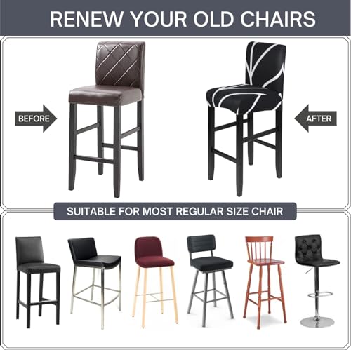 Image of SearchI Bar Stool Covers Set of 2, Stretch Washable Barstool Seat Covers, Counter Height Chair Covers for Kitchen Dining Room Cafe (Dark)