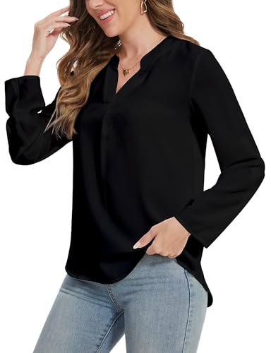 MELLIEX Blusa Camisa con Cuello en V Elegante Manga 3/4 Camisa Larga Tops Camisetas para Mujer - Negro - XXL