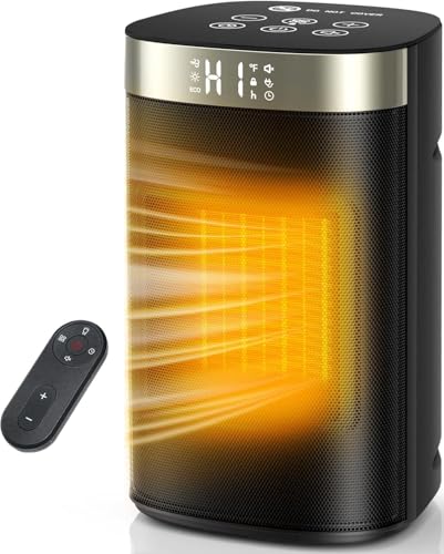 Electactic Space Heater for Indoor Use, Portable Ceramic Electric Heater with Remote, Thermostat, Child Lock, Digital Display, 24H Timer, 5 Modes, 1500W PTC Fast Heating for Bedroom, Black