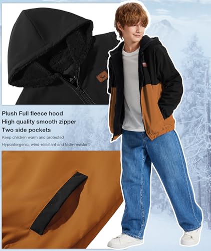 Image of ZITY Boys Fleece Jacket Sherpa Lined Hoodie Zip Up Sweatshirts Windproof Outerwear Warm Autumn Winter Coat 6-15 Years