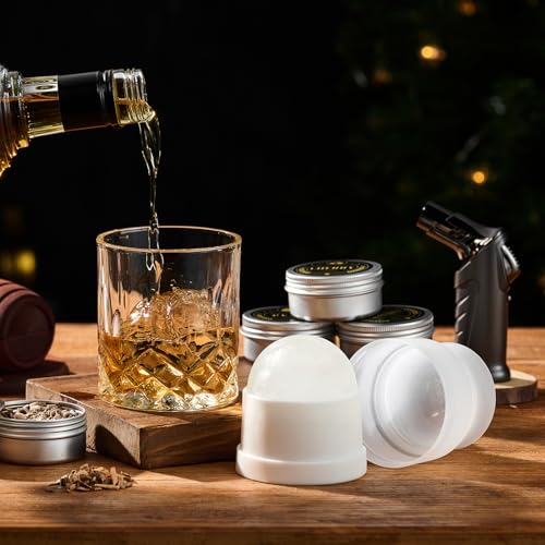 Whiskey Smoker Kit with Torch - 6 Flavors Wood Chips, 2 Glasses, 2 Ice Ball Molds - Cocktail Smoker Infuser Kit, Old Fashioned Drink Smoker Kit, Birthday Bourbon Whiskey Gifts for Men,Dad(NO Butane) image 6