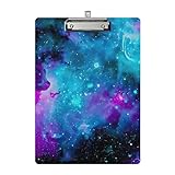 Cute Clipboard Wood Design Decorative A4 Letter Size Clip Boards for Classroom Office, Standard Size 9' x 12.5' with Low Profile Metal Clip - Nebula Galaxy