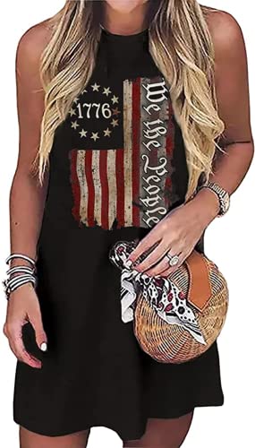 Image of Sun Salt Sand Coconut Tree Tank Mini Dress for Women Casual Loose Sleeveless Beach Praty Shirts Summer Vacation Short Dress
