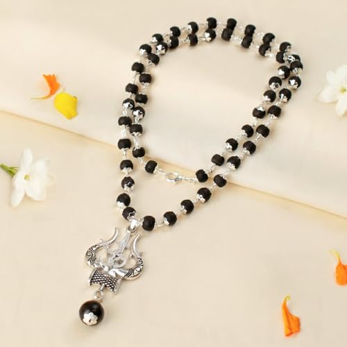 Image of Astrotalk Karungali Malai with Om Shiv Trishul Pendant | Karungali Mala Original 54 Beads | Blessings of Lord Shiva & Murugan | Divine Mala for Protection, Peace & Strength | Gift for Man & Woman
