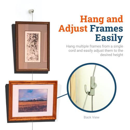 Image of PHS Art Hanging System for Gallery Wall - Adjustable Picture Hangers with Steel Art Cable - Ceiling Hanger Supports 25 lbs - Picture Hanging Systems No Track (Pack of 4)