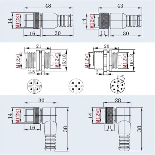 Câble d'extension M12 blindé anti-interférence à coude mâle 8P 1M