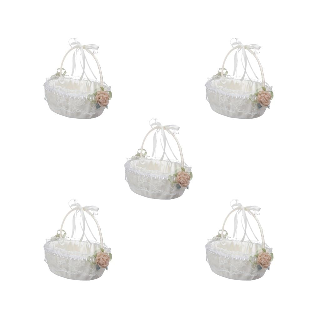 5er Set Hochzeit Blumenkorb weiß elegant Blumenmädchen Korb für besondere Anlässe Rose Style 5789