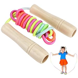 Corde a Sauter Enfant, Corde à Sauter Enfant 3 4 5 6 7 8 ans, Corde à sauter arc-en-ciel pour enfants, 250cm Bois Réglable Poignée Antidérapantes Corde De Coton Colorée Jump Rope Pour Garçon Fille