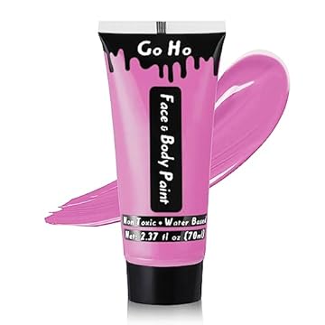 Go Ho Pink Cream Face Body Paint(2.37oz,70ml),Water Based Face Paint,Pink Makeup Face Painting for SFX Cosplay Costumes Festivals Halloween Makeup